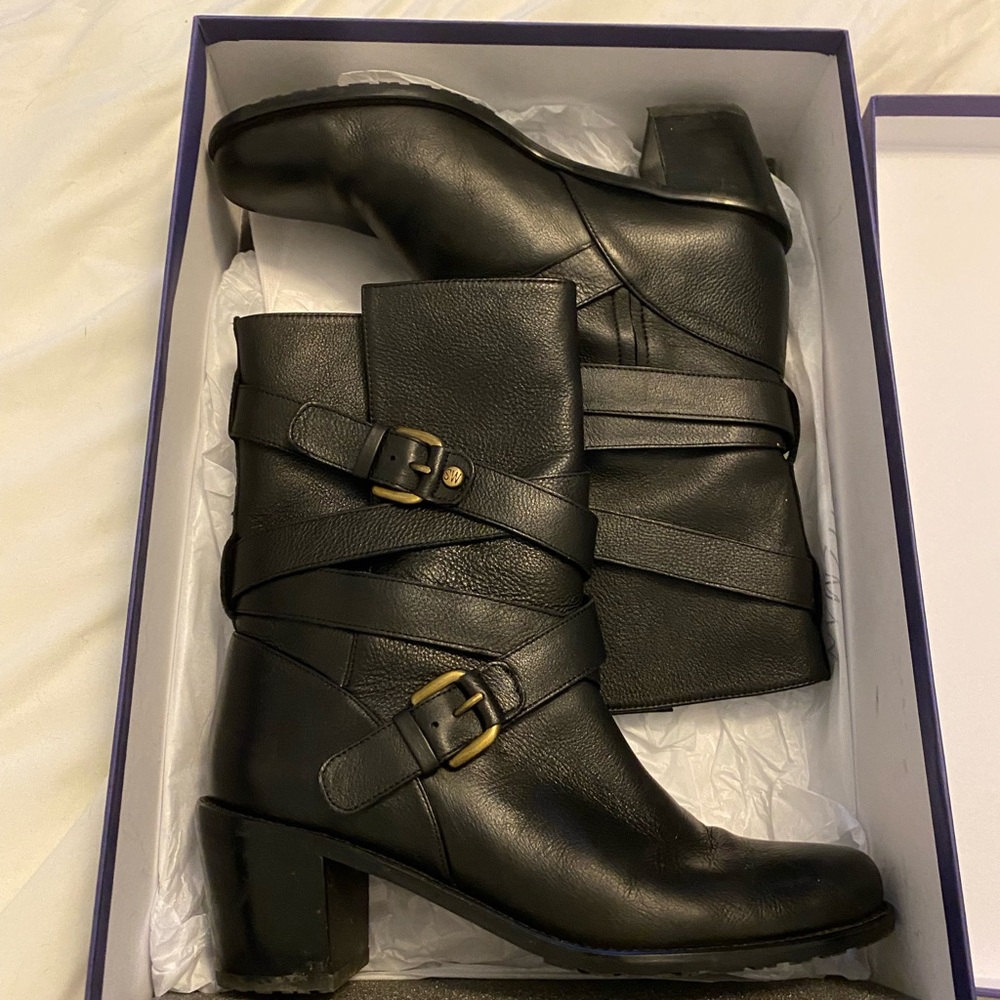 Stuart Weitzman Dallas Buckle Leather Boots
